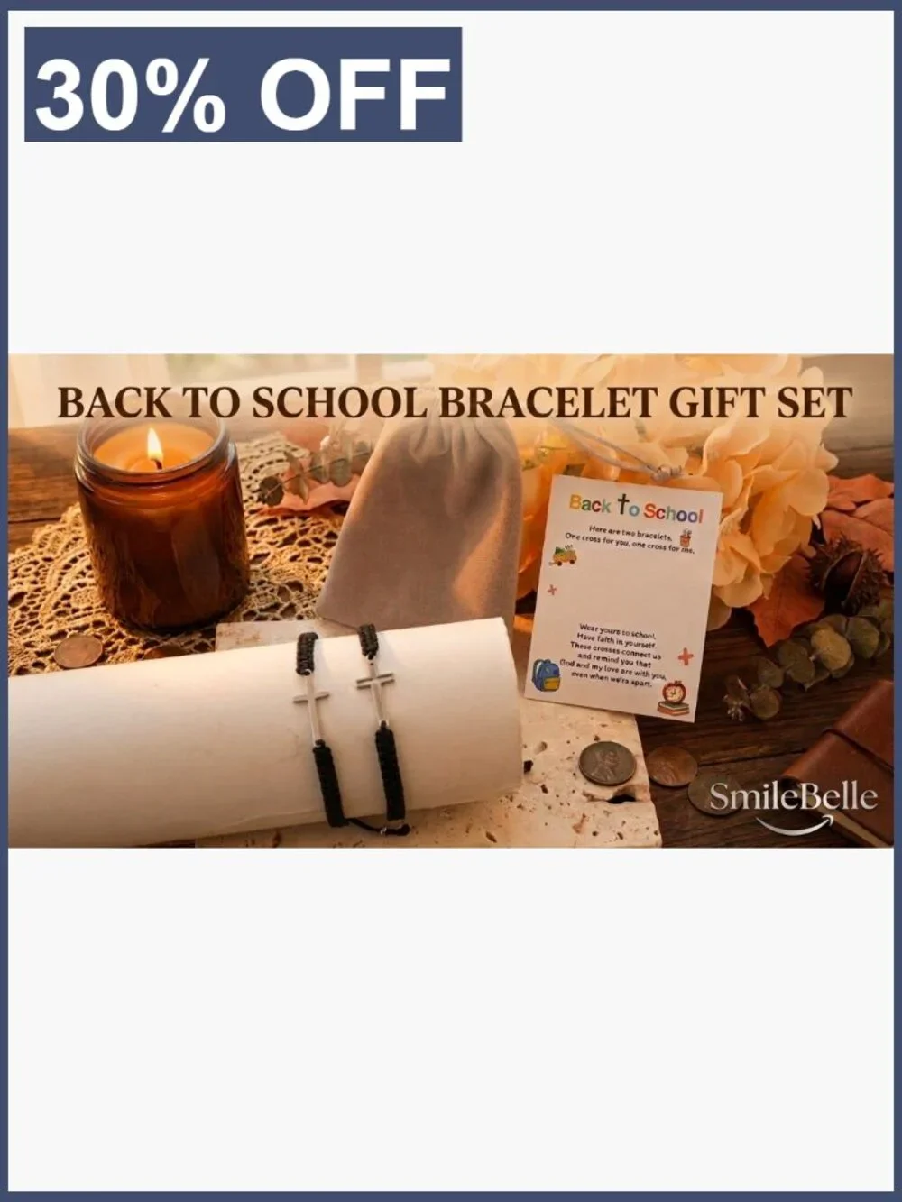 Back to School Cross Bracelet Mom and Me Matching Set Stainless Steel